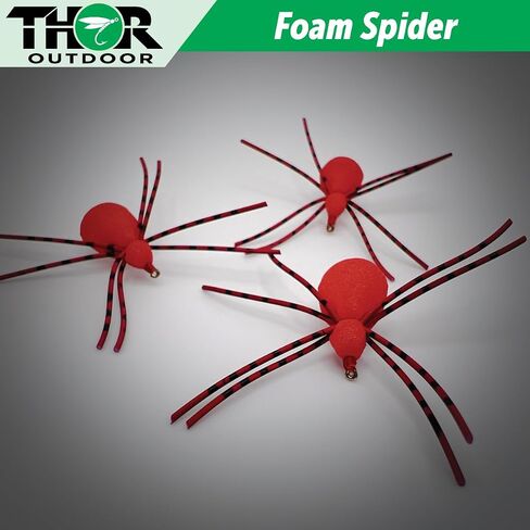 Thor Outdoor Foam Spider Fly Fishing Set – Red, Small & Leggy, 6 Pc, Hook Size #16 - Topwater Dry Flies for Bass, Panfish, and Trout in Saudi Arabia