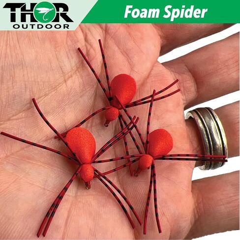 Thor Outdoor Foam Spider Fly Fishing Set – Red, Small & Leggy, 6 Pc, Hook Size #16 - Topwater Dry Flies for Bass, Panfish, and Trout in Saudi Arabia