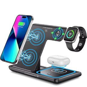 3 in 1 Wireless Charging Station Compatible with iPhone, Samsung, and AirPods – Foldable Wireless Charger Stand for Smart Watch – Desk & Travel Charging Dock in Saudi Arabia