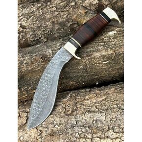 Handmade Damascus Steel Kukri Knife Fixed Blade Knives with Leather Sheath, Full Tang Heavy Duty Kukries for Hunting, Hiking Camping Gift for Man. in Saudi Arabia