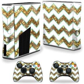 MightySkins Glossy Glitter Skin for Xbox 360 S Console - Glitzy Chevron | Protective, Durable High-Gloss Glitter Finish | Easy to Apply, Remove, and Change Styles | Made in The USA in Kuwait