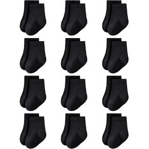 LO SHOKIM Baby Crew Socks 0-3 Months Newborn Infant Cotton Black White Dress Socks Baby Boys Girls Preemie Sock 12 Pairs in Saudi Arabia