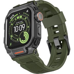 سوار معدني متين متوافق مع ساعة Apple Watch Ultra 3/2/1 مقاس 49 ملم، ممتص للصدمات ومقاوم للخدش مع سوار رياضي من السيليكون لساعة iWatch (أسود أخضر عسكري، 49 ملم - Ultra 3/Ultra 2/Ultra) in Kuwait