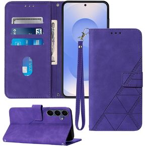 محفظة لهاتف Samsung Galaxy S25 FE، حافظة هاتف S25 FE، فتحات لحامل البطاقات، حزام معصم، حماية داخلية من مادة TPU، حامل، جلد PU، غطاء فليب فوليو (أزرق) in Kuwait