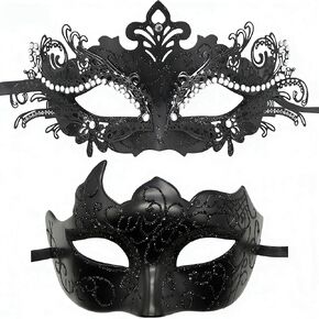 أقنعة تنكرية للأزواج، أقنعة مطلية بالبندقية لحفلات الهالوين بلاستيك معدني دانتيل نظارات كرنفال - أسود أحمر in Kuwait