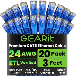 GearIT 20-Pack, Cat5e Ethernet Patch Cable 3 Feet - Snagless RJ45 Computer LAN Network Cord, Blue in Saudi Arabia