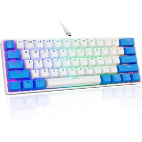 لوحة مفاتيح ألعاب ميكانيكية محمولة بنسبة 60% من HUO JI مع مفتاح أحمر قابل للتبديل السريع، وإضاءة خلفية RGB قابلة للتخصيص، وكابل USB-C قابل للفصل، و61 مفتاحًا مدمجًا لأجهزة الكمبيوتر المحمول التي تعمل بنظام Windows وأجهزة Mac - أبيض/أزرق in Kuwait