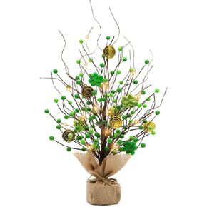 CRCZK St Patricks Day Artificial Tree Decorations St.Patricks Day Decorations St Patricks Day Tabletop Centerpieces Saint Patricks Day Lighted Tree with 20 LEDs, Shamrock&Gold Coins Irish Decor Gifts in Kuwait