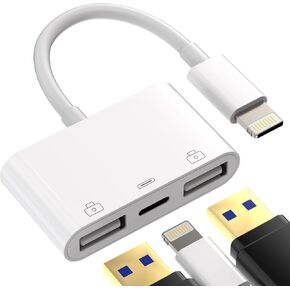 محول Lightning إلى USB (3in1) لهاتف iPhone 14 لجهاز iPad 2 منافذ USB-A موصل كابل OTG لوحة المفاتيح والماوس والكاميرا ومحول محرك فلاش وقارئ بطاقات شاحن لمنفذ Apple Splitter ذكر شحن 3.0 Dongle in Kuwait