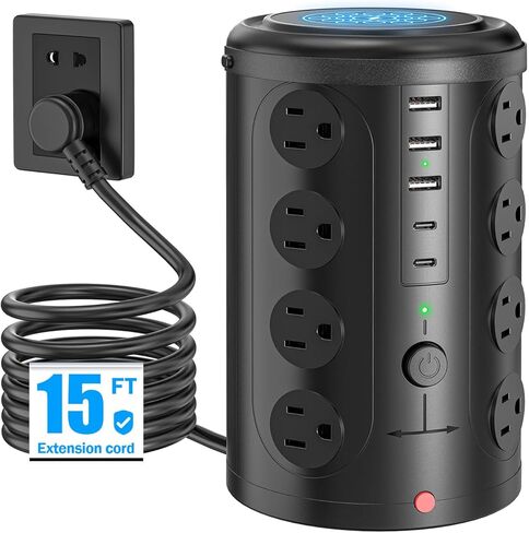 Tower Power Strip with 1 Dedicated PD 20W Fast-Charging Port, 12 Outlets, 5 USB Ports (3 USB-C), 1800J Protector, Desk Charging Station for Multiple Devices, 6FT Extension Cord, Home Office Essentials in Saudi Arabia