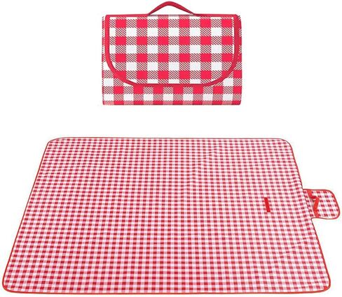 بطانية نزهة كبيرة مقاومة للماء والرمال - سجادة شاطئ كبيرة للاستخدام الخارجي مقاس 59 × 39 بوصة، بطانية محمولة قابلة للطي، مناسبة للتخييم والحدائق والعائلات والبالغين والأطفال والحيوانات الأليفة (أحمر-M) in Kuwait