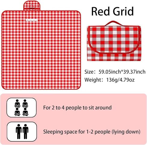 Large Picnic Blanket Waterproof and Sand Proof -59x39 inch Large Outdoor Beach Mat, Portable Foldable Blanket, Suitable for Camping, Parks, Families, Adults, Children, and Pets (Red-M) in Saudi Arabia