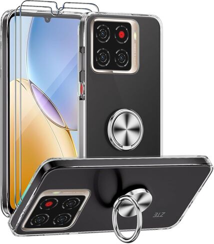 QUIETIP Kickstand Case for ZTE Blade A56 with Screen Protector,Clear TPU Cases with Degree Magnetic Ring Cover,Clear in Saudi Arabia