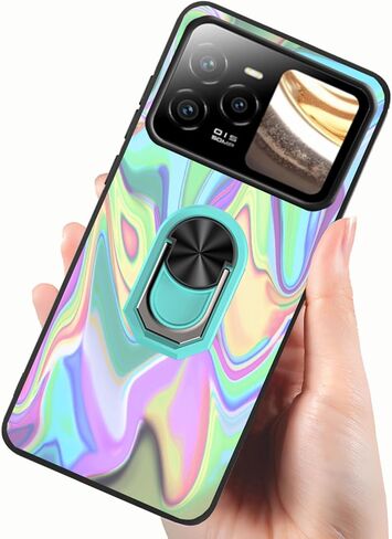 Soft TPU Case for Blu Bold N4 with Sturdy 360° Ring Grip Finger Holder Built-in Kickstand, for BLU Bold N4 2025 Phone Cover | Support Magnetic Car Mount | Black Grey Wavy Painted for Men in Saudi Arabia