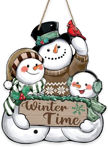 Winter Time Snowman Blue Front Door Sign, Cardinal Red Bird Wood Door Hanger Outdoor Outside Porch Decor, Christmas Seasonal Wooden Wreath Indoor Wall Hanging Decoration in Saudi Arabia