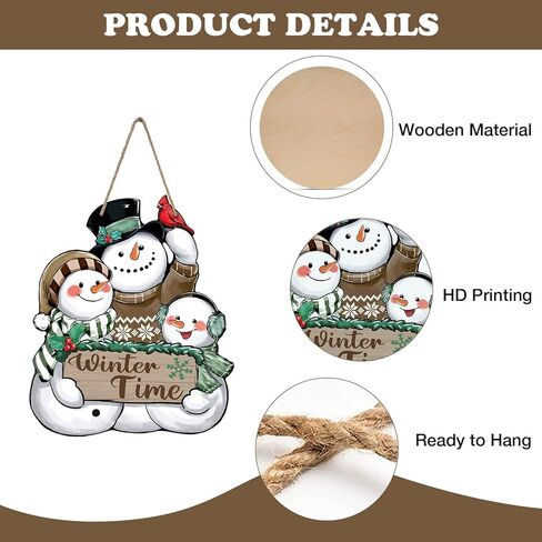 Winter Time Snowman Blue Front Door Sign, Cardinal Red Bird Wood Door Hanger Outdoor Outside Porch Decor, Christmas Seasonal Wooden Wreath Indoor Wall Hanging Decoration in Saudi Arabia