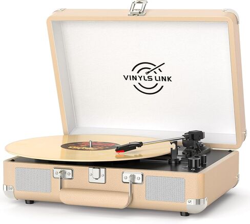 مشغل تسجيل فينيل بلوتوث من VINYLSLINK، قرص دوار محمول بثلاث سرعات مع تحكم ثلاثي وباس، مكبرات صوت ستيريو مدمجة، مشغل LP يعمل بالحزام مع RCA ومقبس سماعة الرأس، تصميم أزرق عتيق in Kuwait