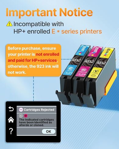 E-Z Ink 923 Ink cartridges for HP Printers Replacement for hp 923e 923xl Ink cartridges Combo Pack for hp officejet pro 8125e 8135e 81030e 8138e 8139e 8122e Printers(4 Pack 923e Ink with Chip) in Kuwait