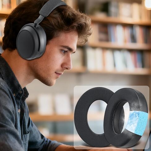 استبدال وسائد الأذن من جل التبريد SOULWIT لسماعات الرأس اللاسلكية Sennheiser Momentum 4 فوق/حول الأذن، وسائد الأذن مع نسيج حريري جليدي مسامي، رغوة عالية الكثافة لإلغاء الضوضاء - أسود in Kuwait