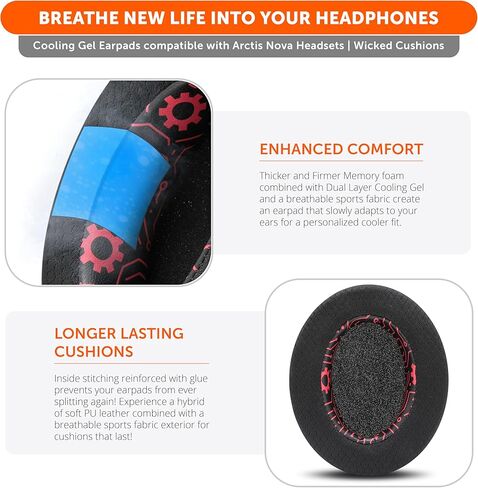 WC Mod Kit Arctis Nova Techne Edition - وسائد أذن من جل التبريد وعصابة رأس وألواح جانبية لسماعات الرأس السلكية Arctis Nova 7 / 7X / 7P / PRO من Wicked Cushions in Kuwait