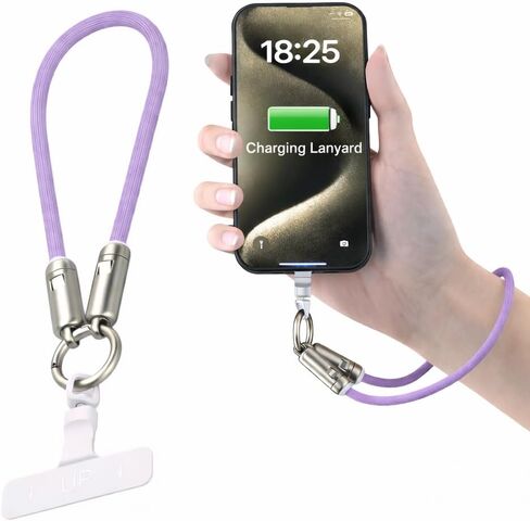 حبل كروس TOP-UP بطول 4 أقدام (120 سم) - حزام رقبة وكتف للهاتف الخلوي مع كابل شحن USB-C مدمج بقدرة 240 وات ونقل البيانات - حبل متين، أساسيات السفر لهاتف iPhone 17/16/15 والهواتف الذكية in Kuwait