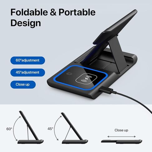 3 in 1 Wireless Charging Station Compatible with iPhone, Samsung, and AirPods – Foldable Wireless Charger Stand for Smart Watch – Desk & Travel Charging Dock in Saudi Arabia