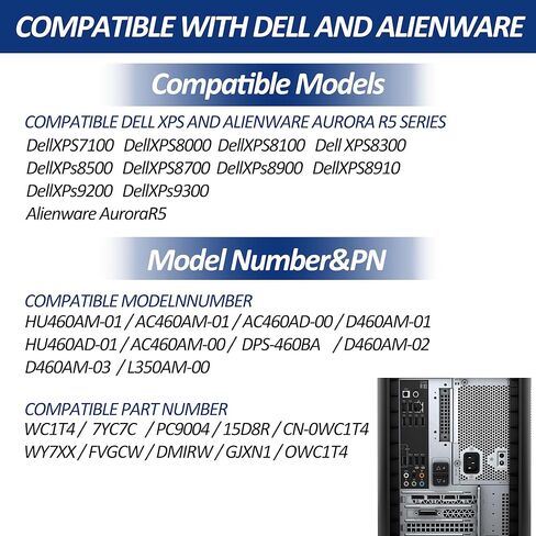 Upgraded HU460AM-01 WC1T4 D460AM-03 460W Power Supply Compatible with Dell XPS 7100 8000 8100 8300 8500 8700 8900 8910 8920 8930 Alien-Ware Aurora R5 R6 R7 in Saudi Arabia