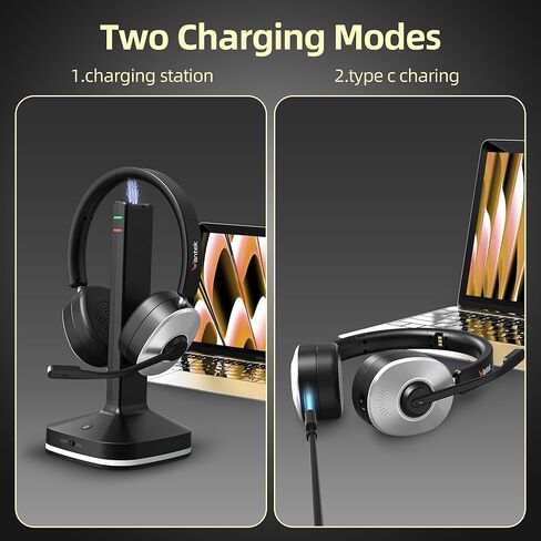 Wantek Wireless Bluetooth Headset with Charging Dock – 2-in-1 USB Dongle/Bluetooth Connection, Noise Canceling Mic for Office/Work/Travel in Saudi Arabia