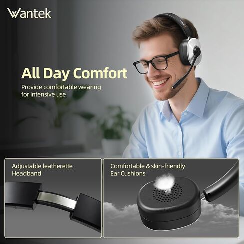 Wantek Wireless Bluetooth Headset with Charging Dock – 2-in-1 USB Dongle/Bluetooth Connection, Noise Canceling Mic for Office/Work/Travel in Saudi Arabia