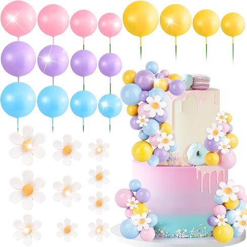 Boho Cake Topper 63 pcs hippie tomed daisy topper blue dog cake toppers pastel ball cake decorations for bohemian groovy hippie party supplies in Kuwait