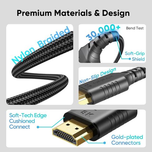 Short HDMI Cable 1 FT 2-Pack, Ultra High Speed 8K HDMI 2.1 48Gbps Braided HDMI Cords, 1 Foot HDMI Cable for Camera, Field Monitor, External Recorder, Laptop, PC in Saudi Arabia