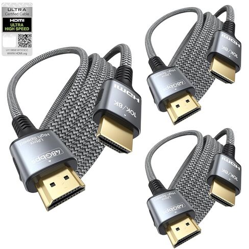 كابل HDMI معتمد 6FT 3 حزم، سلك 8K HDMI 2.1 للمسرح المنزلي، كابلات السينما المنزلية Mlutipack 48 جيجابت في الثانية مع eARC و8K@60 هرتز، كابل HDMI محمي لمكبرات الصوت، Roku/Apple TV، PS5، Xbox وجهاز العرض in Kuwait