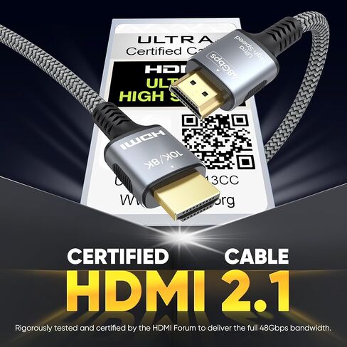 كابل HDMI معتمد 6FT 3 حزم، سلك 8K HDMI 2.1 للمسرح المنزلي، كابلات السينما المنزلية Mlutipack 48 جيجابت في الثانية مع eARC و8K@60 هرتز، كابل HDMI محمي لمكبرات الصوت، Roku/Apple TV، PS5، Xbox وجهاز العرض in Kuwait