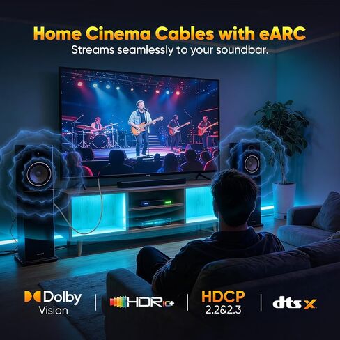 كابل HDMI معتمد 6FT 3 حزم، سلك 8K HDMI 2.1 للمسرح المنزلي، كابلات السينما المنزلية Mlutipack 48 جيجابت في الثانية مع eARC و8K@60 هرتز، كابل HDMI محمي لمكبرات الصوت، Roku/Apple TV، PS5، Xbox وجهاز العرض in Kuwait