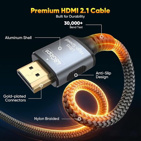 كابل HDMI معتمد 6FT 3 حزم، سلك 8K HDMI 2.1 للمسرح المنزلي، كابلات السينما المنزلية Mlutipack 48 جيجابت في الثانية مع eARC و8K@60 هرتز، كابل HDMI محمي لمكبرات الصوت، Roku/Apple TV، PS5، Xbox وجهاز العرض in Kuwait