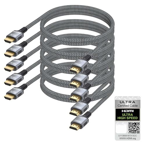 كابل HDMI معتمد 6FT 3 حزم، سلك 8K HDMI 2.1 للمسرح المنزلي، كابلات السينما المنزلية Mlutipack 48 جيجابت في الثانية مع eARC و8K@60 هرتز، كابل HDMI محمي لمكبرات الصوت، Roku/Apple TV، PS5، Xbox وجهاز العرض in Kuwait