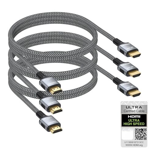 كابل HDMI معتمد 6FT 3 حزم، سلك 8K HDMI 2.1 للمسرح المنزلي، كابلات السينما المنزلية Mlutipack 48 جيجابت في الثانية مع eARC و8K@60 هرتز، كابل HDMI محمي لمكبرات الصوت، Roku/Apple TV، PS5، Xbox وجهاز العرض in Kuwait