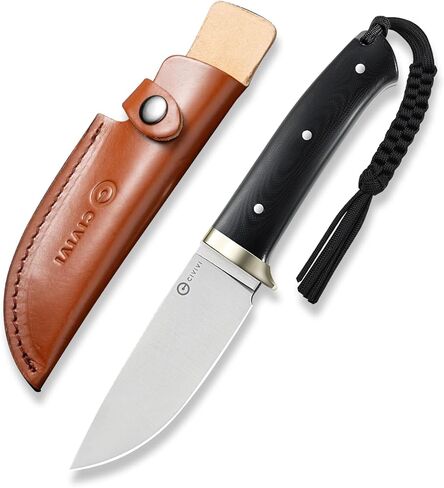 سكين شفرة ثابتة من CIVIVI EDC مع غمد جلدي، مقبض Nitro-V Blade G10 مقاس 4.6 بوصة، سكين الذروة السحابي الكامل Tang مع حبل وواقي فضي من النيكل C23044-2 (أخضر) in Saudi Arabia