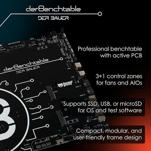 Thermal Grizzly der8enchtable – Professional Test Benchtable with Integrated PCB, 3+1 Fan/Pump Control Zones, SSD & microSD Support, USB & SATA Ports, A‑RGB Lighting, ATX/mATX/Mini‑ITX Compatibility in Saudi Arabia
