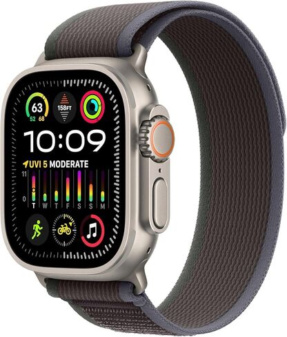 Apple Watch Ultra 2 (نظام تحديد المواقع + شبكة خلوية مقاس 49 ملم) هيكل متين من التيتانيوم مع حلقة خلفية باللون الأزرق/الأسود، مقاس M/L (إصدار Premium متجدد) in Kuwait