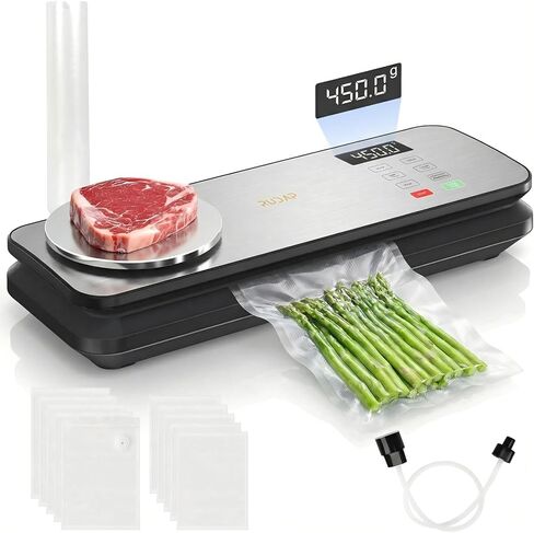 Vacuum Sealer for Food, 90kPA Powerful Food Saver Vacuum Sealer Machine with Digital Kitchen Scale, 12-in-1 Food Vacuum Sealer with Dry & Moist Food Modes, 10 pcs & 1 Roll Vacuum Bags, Starter Kits in Saudi Arabia
