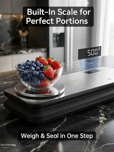 Vacuum Sealer for Food, 90kPA Powerful Food Saver Vacuum Sealer Machine with Digital Kitchen Scale, 12-in-1 Food Vacuum Sealer with Dry & Moist Food Modes, 10 pcs & 1 Roll Vacuum Bags, Starter Kits in Saudi Arabia