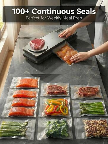 Vacuum Sealer for Food, 90kPA Powerful Food Saver Vacuum Sealer Machine with Digital Kitchen Scale, 12-in-1 Food Vacuum Sealer with Dry & Moist Food Modes, 10 pcs & 1 Roll Vacuum Bags, Starter Kits in Saudi Arabia