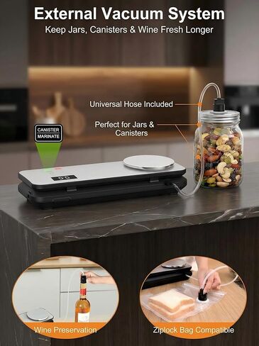 Vacuum Sealer for Food, 90kPA Powerful Food Saver Vacuum Sealer Machine with Digital Kitchen Scale, 12-in-1 Food Vacuum Sealer with Dry & Moist Food Modes, 10 pcs & 1 Roll Vacuum Bags, Starter Kits in Saudi Arabia
