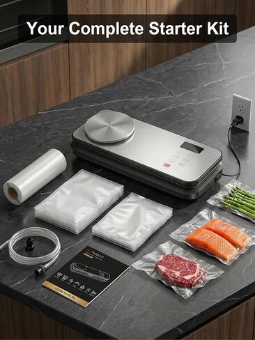Vacuum Sealer for Food, 90kPA Powerful Food Saver Vacuum Sealer Machine with Digital Kitchen Scale, 12-in-1 Food Vacuum Sealer with Dry & Moist Food Modes, 10 pcs & 1 Roll Vacuum Bags, Starter Kits in Saudi Arabia