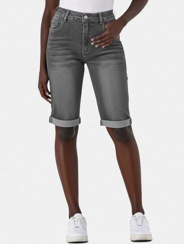 Women's Mid-Rise Stretch Denim Shorts Rolled Cuff Knee Length Jean Shorts Capris for Summer Casual Wear in Saudi Arabia