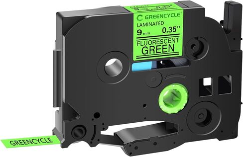 GREENCYCLE متوافق مع شريط صانع ملصقات Ptouch TZe-D21 TZ-D21 أسود على أخضر فلورسنت TZe TZ 9 مم 0.35 بوصة شريط ملصقات مغلف لـ PT-D210 PT-D220 PT-D200 PT-H110 PT-D400 in Kuwait