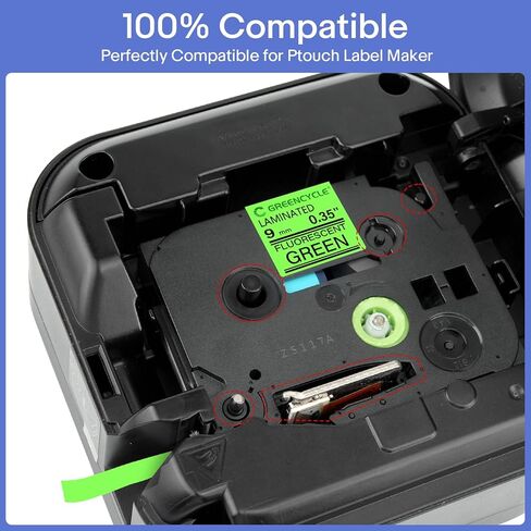 GREENCYCLE متوافق مع شريط صانع ملصقات Ptouch TZe-D21 TZ-D21 أسود على أخضر فلورسنت TZe TZ 9 مم 0.35 بوصة شريط ملصقات مغلف لـ PT-D210 PT-D220 PT-D200 PT-H110 PT-D400 in Kuwait