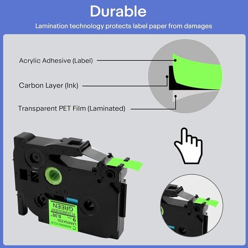 GREENCYCLE متوافق مع شريط صانع ملصقات Ptouch TZe-D21 TZ-D21 أسود على أخضر فلورسنت TZe TZ 9 مم 0.35 بوصة شريط ملصقات مغلف لـ PT-D210 PT-D220 PT-D200 PT-H110 PT-D400 in Kuwait