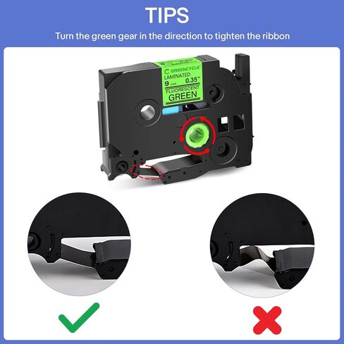 GREENCYCLE متوافق مع شريط صانع ملصقات Ptouch TZe-D21 TZ-D21 أسود على أخضر فلورسنت TZe TZ 9 مم 0.35 بوصة شريط ملصقات مغلف لـ PT-D210 PT-D220 PT-D200 PT-H110 PT-D400 in Kuwait